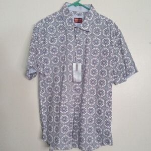 Men's Floral Pattern Button Down Shirt - Black and White